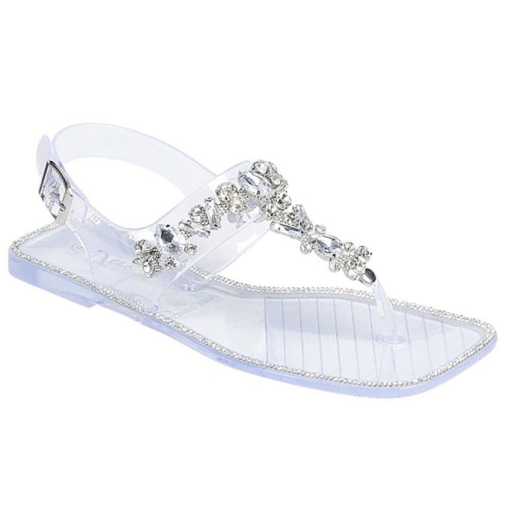New Womens Clear Jewel Rhinestone Jelly Thong Sandals
